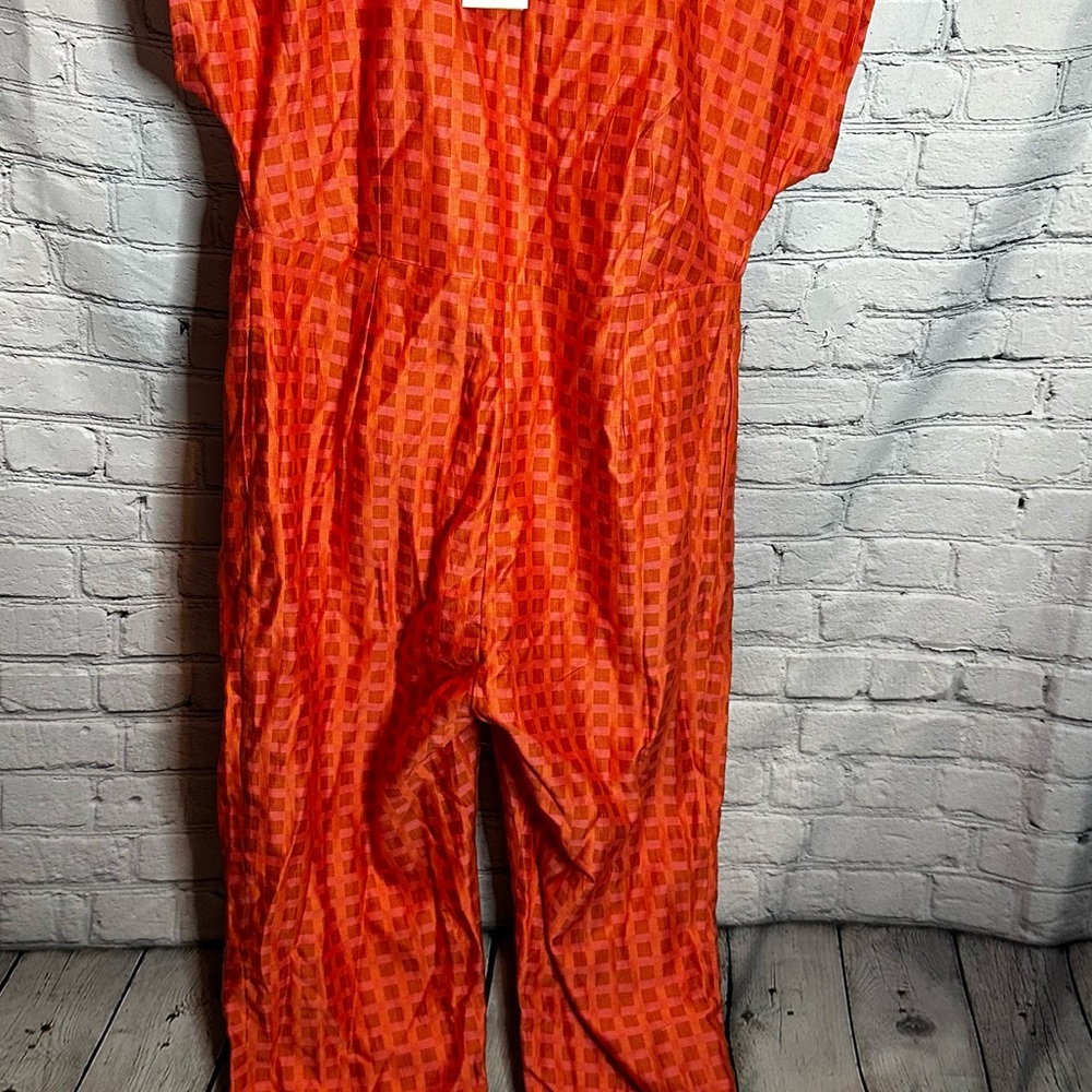 Printed Wrap-Front Orange Jumpsuit - Picture 5 of 6